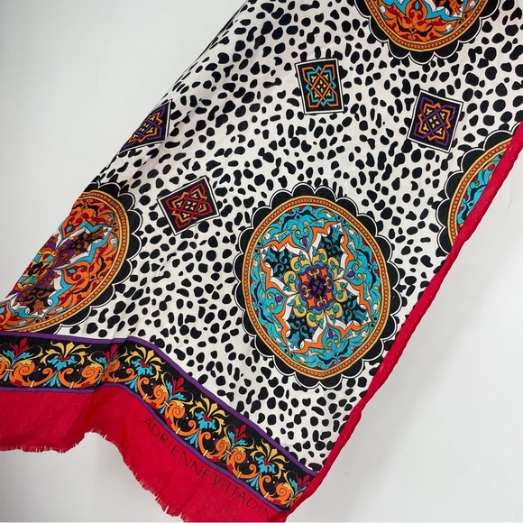 Vintage 90s Adrienne Vittadini Silk Polka Dot Scarf Paisley Bohemian 51” Red Art - Picture 6 of 9